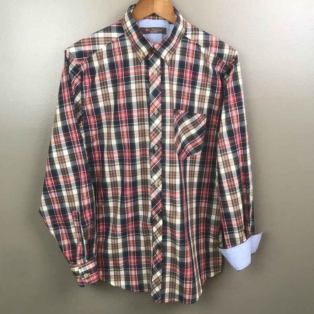 BEN SHERMAN Plaid Button Down Long Sleeve Shirt